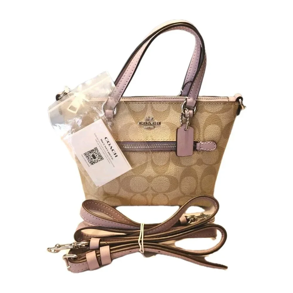 Coach Mini Gallery Satchel Crossbody In Signature Canvas 2 way Taupe Lilac NEW - Picture 3 of 16